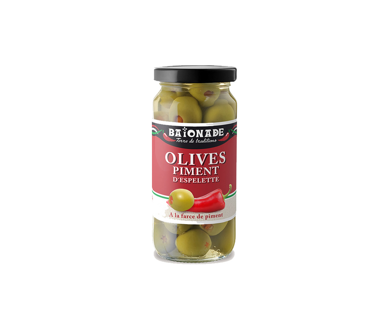 Olives farce piment d'Espelette verre Baïonade